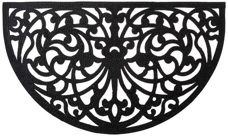 Kempf Rubber Scroll Doormat Half Moon Mat, Indoor Outdoor Entrance Mat, Low Clearance, Functional and Easy to Clean, Wrought Iron Scroll Design - Image 2